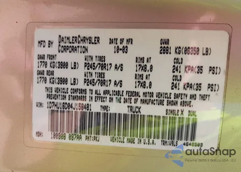 2004 Dodge Ram 1500 Slt/Laramie from USA, damaged, VIN 1D7HU16D04J158481